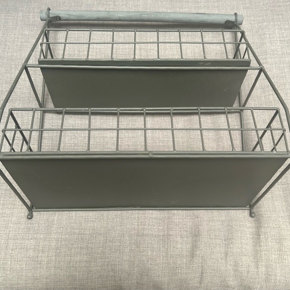Two-Tier Metal Organizer Etagere Wooden Handle Accents Rustic Industrial#0725258 - Picture 7 of 16